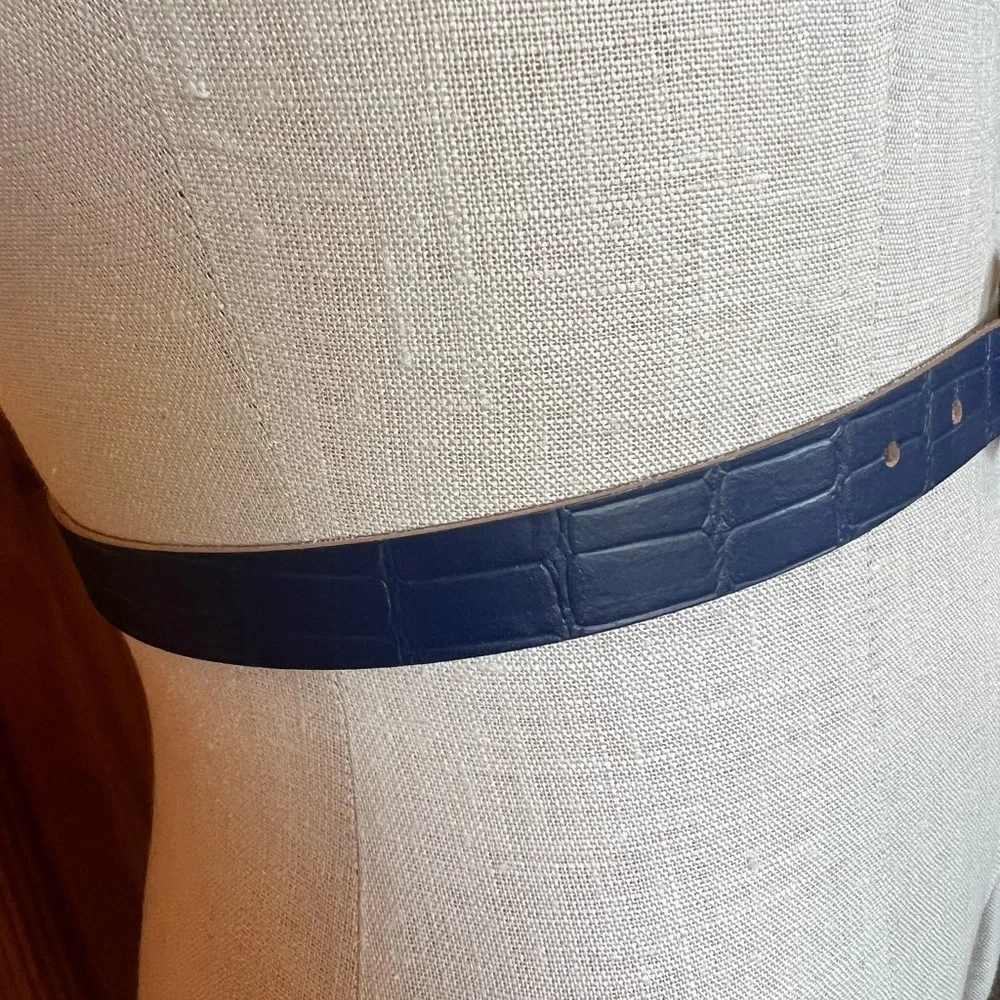 Vintage Faux Leather Blue Thin Belt Faux Alligator Print Classic Chic Retro